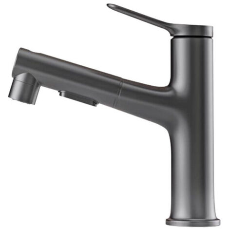 Rubinetto per bagno grigio con doccetta estraibile: tre modalità d'acqua, rubinetto per bagno monoforo, perfetto per bagni familiari e moderni.