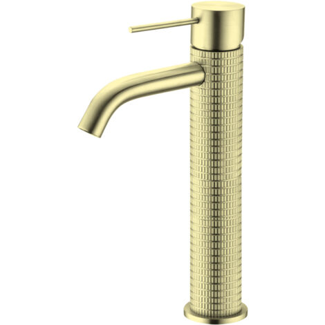 Rubinetto per bagno in oro spazzolato - Rubinetto per lavabo alto in oro - Rubinetti per lavabo da appoggio in ottone