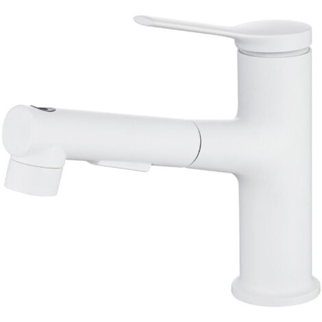 Rubinetto per bagno in rame bianco estraibile, rubinetto per acqua calda e fredda