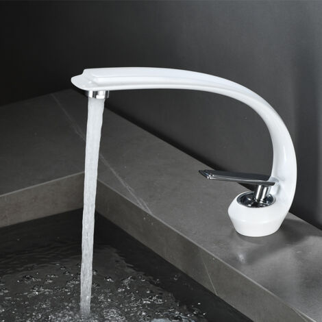 Rubinetto per bagno, miscelatore per lavabo moderno, rubinetto per lavabo con maniglia singola, rubinetto per acqua calda e fredda (bianco)