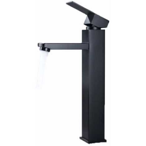 Rubinetto per bagno, miscelatore rialzato per lavabo, adatto per lavabi, maniglia quadrata, acciaio inox 304, nero.