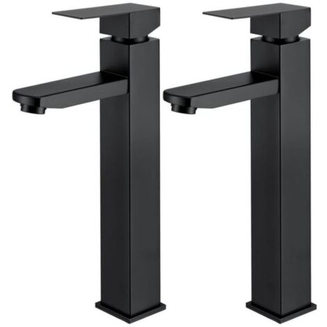 Rubinetto per bagno nero 2X, miscelatore per lavabo alto con maniglia quadrata, rubinetto per lavabo in acciaio inossidabile