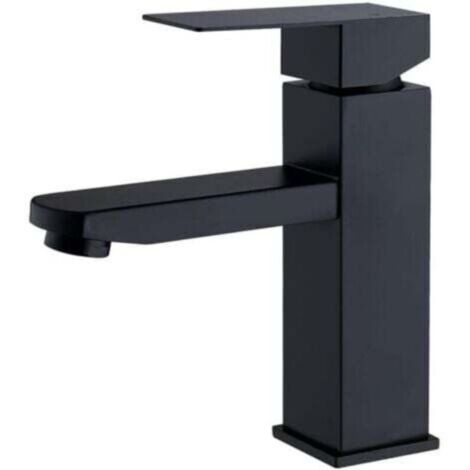Rubinetto per bagno nero, miscelatore per lavabo in ottone, miscelatore per bagno con tubi flessibili per acqua calda e fredda