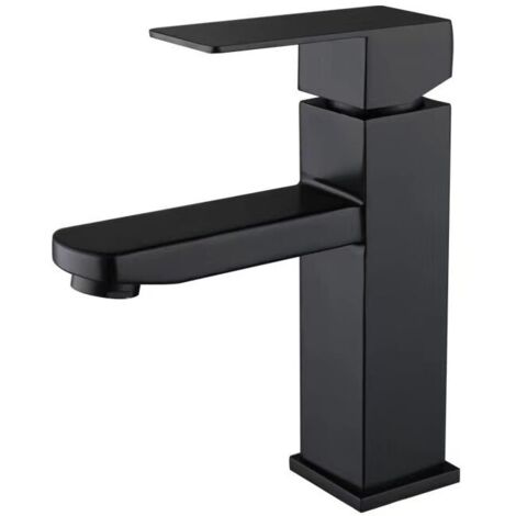 Rubinetto per bagno nero, miscelatore per lavabo quadrato, rubinetto per acqua calda e fredda, miscelatore per bagno in acciaio inossidabile (senza tubo di ingresso)