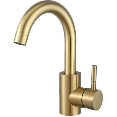 Rubinetto per bagno, rubinetto per lavabo girevole a 360°, miscelatore per lavabo con beccuccio alto, rubinetto per bagno o piccola cucina, oro spazzolato