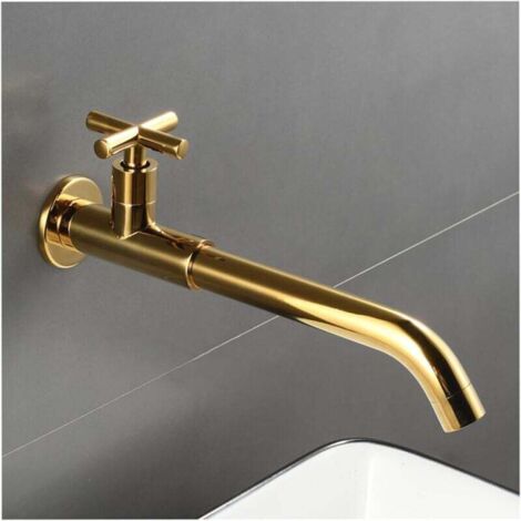 Rubinetto per bagno Ulisem, rubinetto per lavabo in ottone massiccio, rubinetto per lavabo a parete, acqua fredda, oro