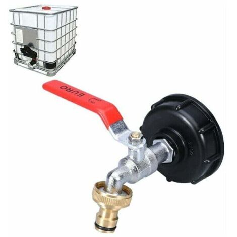 Rubinetto per cisterna - 1000L - Con doppio adattatore per rubinetto di raccolta acqua piovana - In ottone - Filettatura grossa 60mm (3/4")