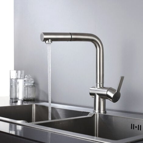 Rubinetto per Cucina  Miscelatore Cucina con Doccetta Estraibile-Rubinetto Cucina per Lavabo con Miscelatore Acqua Calda e Fredda Acciaio Inossidabile Girevole A 360°