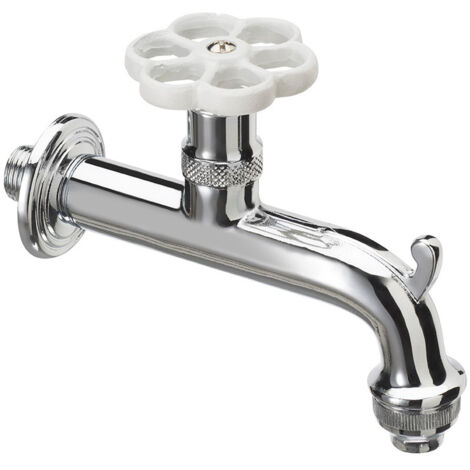 Rubinetto per Fontana da Giardino in Ottone Cromato con Ghiera in Tinta Belfer RUB/018 Bianco