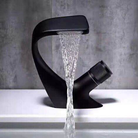 Rubinetto per lavabo a cascata a foro singolo, rubinetto per lavabo da bagno in ottone, rubinetto per vasca da bagno dal design lussuoso (nero, 1813 cm)