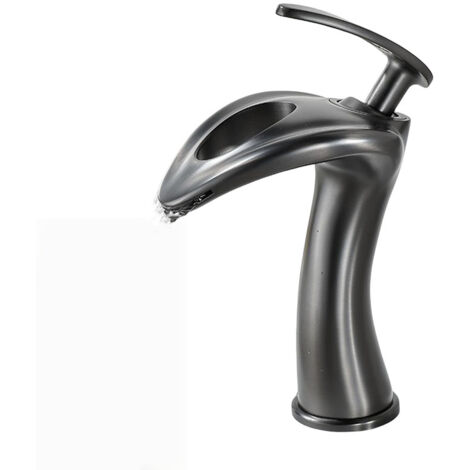 Rubinetto per lavabo a cascata con maniglia singola, miscelatore per lavabo in ottone, canna di fucile - Grigio