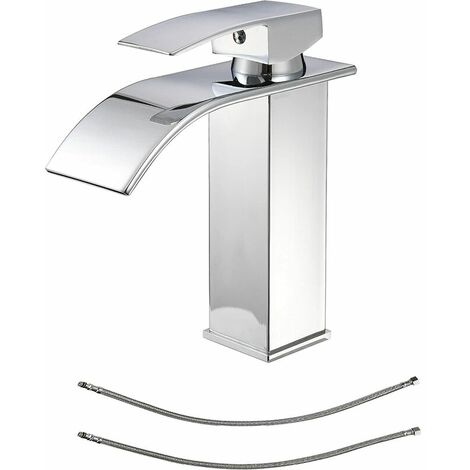 Rubinetto per lavabo a cascata, miscelatore per lavabo monocomando con acqua calda e fredda cromato moderno, miscelatore per lavabo monocomando montato sul piano con grande uscita dell'acqua