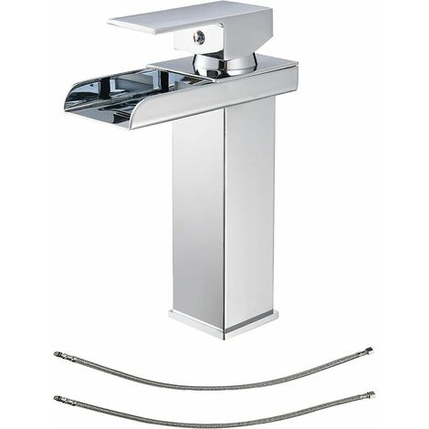Rubinetto per lavabo a cascata, miscelatore per lavabo monocomando con acqua calda e fredda cromato moderno, miscelatore per lavabo monocomando montato sul piano con grande uscita dell'acqua