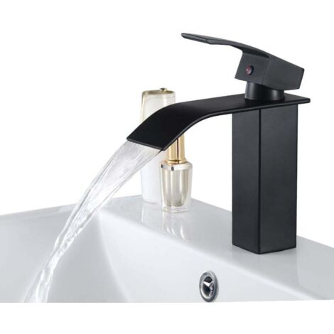 Rubinetto per lavabo a cascata NERO Miscelatore in ottone per bagno dal design moderno