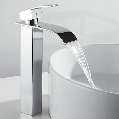 Rubinetto per lavabo a cascata, rubinetti per lavabo alti cromati, rubinetto per lavabo in ottone con tubi standard britannici (cromo)