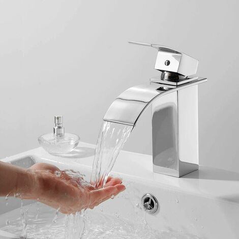 Rubinetto per lavabo a cascata, rubinetto per bagno con acqua calda e fredda disponibile, miscelatore per lavabo in ottone cromato