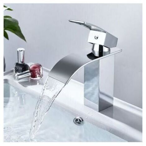 Rubinetto per lavabo a cascata. Rubinetto per bagno in ottone. Rubinetto per lavabo con bocca larga.