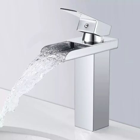 Rubinetto per lavabo a cascata, rubinetto per lavabo a leva singola con design a cascata concavo in acciaio inossidabile