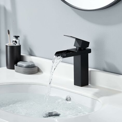 Rubinetto per lavabo a cascata Rubinetto per lavabo in ottone cromato nero monoforo Rubinetto per lavabo da piano Rubinetteria da bagno dal design elegante