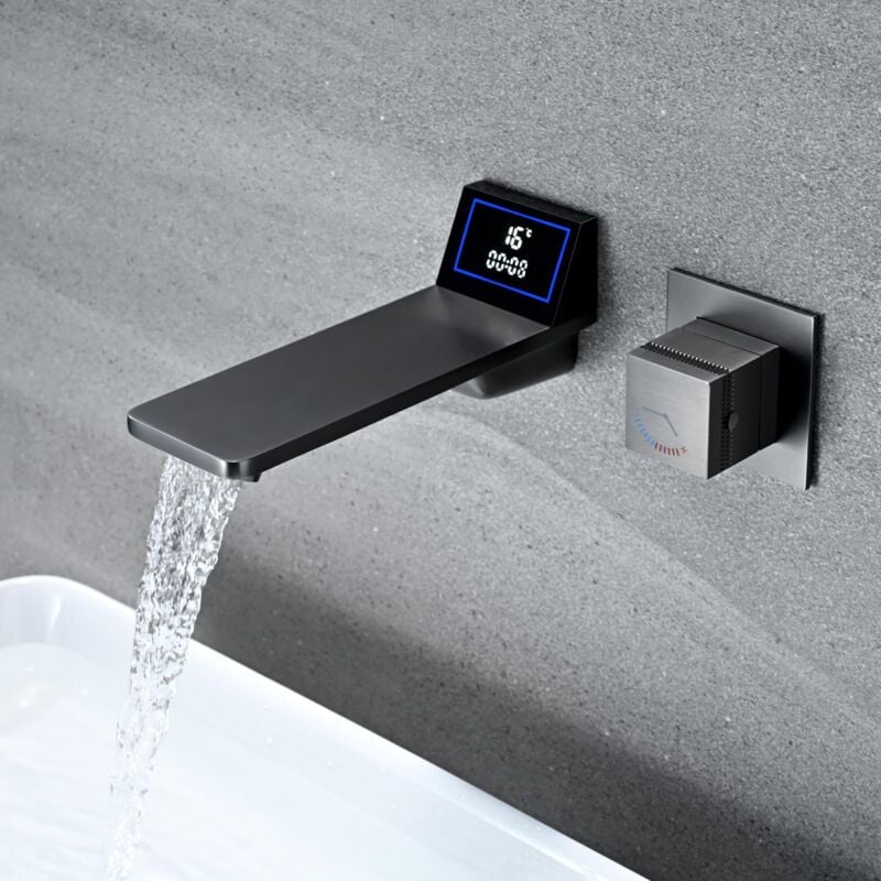 Image of Oihpaw - Rubinetto per Lavabo a Muro, Rubinetti Bagno a Parete con Display Digitale, Miscelatore Monocomando in Ottone per Bagno, Rubinetti Lavello