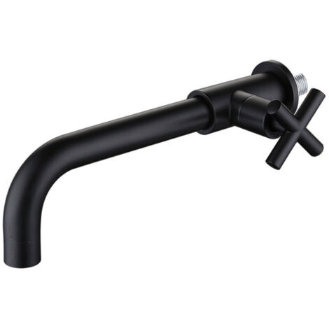 Rubinetto per lavabo a parete G1/2 nero per acqua fredda con aeratore monocomando, a flusso incrociato aperto, adatto per lavabi