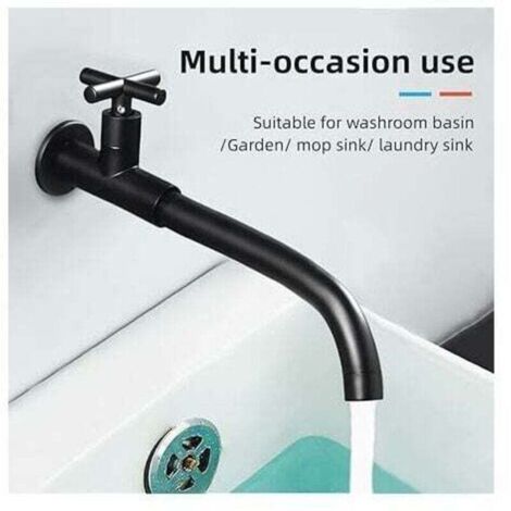 Rubinetto per lavabo a parete nero, rubinetto da giardino in ottone, rubinetto per acqua fredda girevole a 360° per cucina, uso esterno, lavello per mocio, vasca per lavare i piatti, bagno