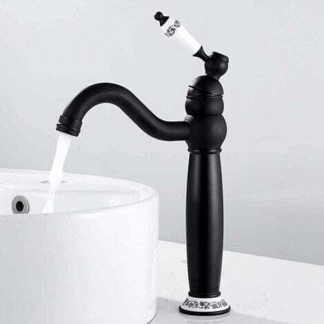 Rubinetto per lavabo alto AIERQ Retro Nero, Miscelatore per lavabo girevole a 360°, Rubinetto per bagno, Miscelatore per bagno, Ottone