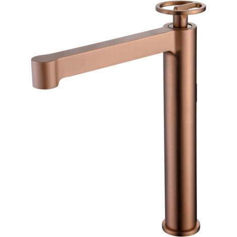 Rubinetto per lavabo alto in ottone, Rubinetto monocomando a canna lunga - Rubinetto per bagno alto colore oro rosa spazzolato