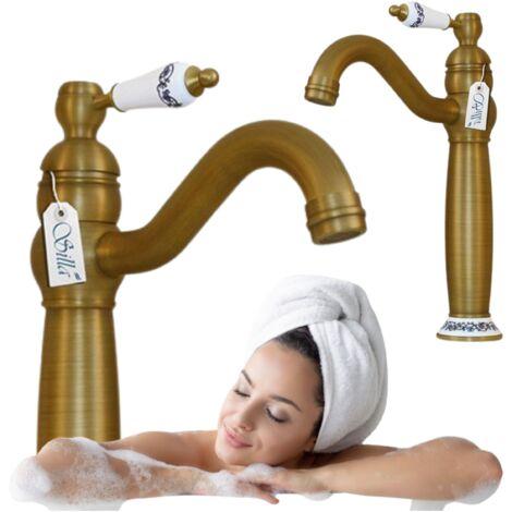 RUBINETTO PER LAVABO ALTO PALOMA ORO ANTICO SEM-1110 RETRO
