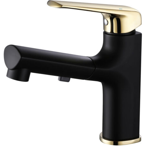 Rubinetto per lavabo con doccetta estraibile, rubinetti per lavabo in ottone, nero oro