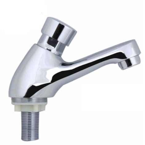 Rubinetto per lavabo con ritardo interamente in rame, rubinetto singolo per acqua fredda, chiusura automatica, rubinetto a pressione per risparmio idrico, adatto per lavabo del bagno (ottone generico)