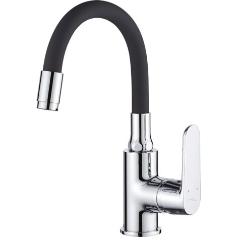 Rubinetto per lavabo cromato nero con beccuccio flessibile