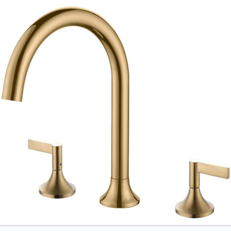 Rubinetto per lavabo da appoggio a tre fori in metallo grigio canna di fucile spazzolato, per bagno, in rame, con doppio interruttore, per hotel