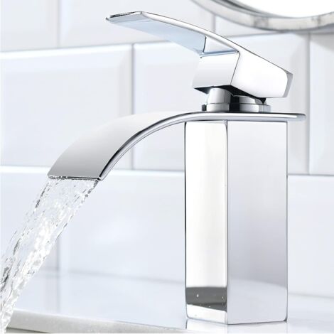 Rubinetto per lavabo da bagno a cascata, che fornisce acqua calda e fredda.