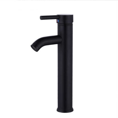 SJQKA Rubinetto per lavabo da bagno alto in acciaio inossidabile, miscelatore monocomando per acqua calda e fredda con 2 tubi flessibili inclusi, nero