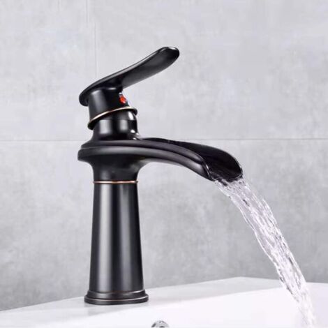Rubinetto per lavabo da bagno antico a cascata, in ottone massiccio, miscelatore per acqua calda e fredda, rubinetto monocomando per lavabo da bagno, stile corto