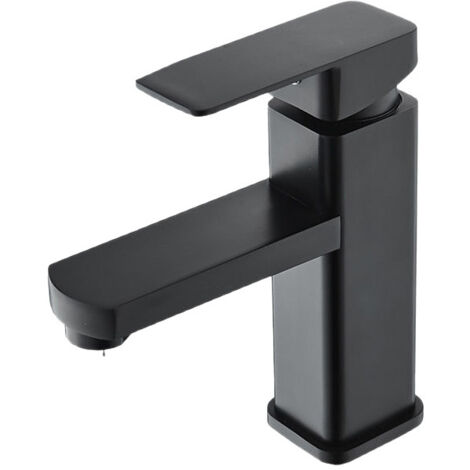 Rubinetto per lavabo da bagno con acqua calda e fredda, in acciaio inox, con sistema di risparmio idrico, colore nero.