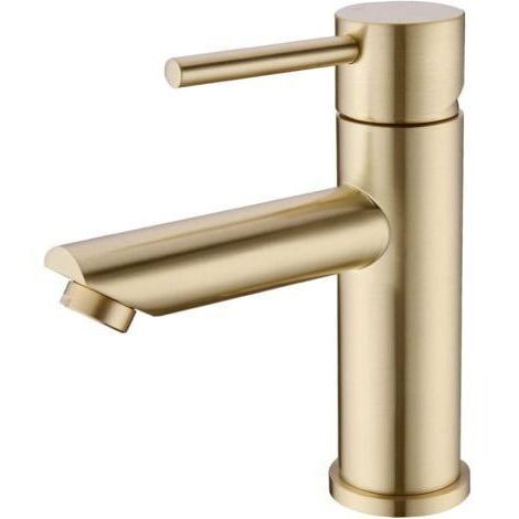Rubinetto per lavabo da bagno, design moderno ed elegante, miscelatore in ottone spazzolato color oro, acqua calda e fredda (senza tubo di alimentazione dell'acqua)
