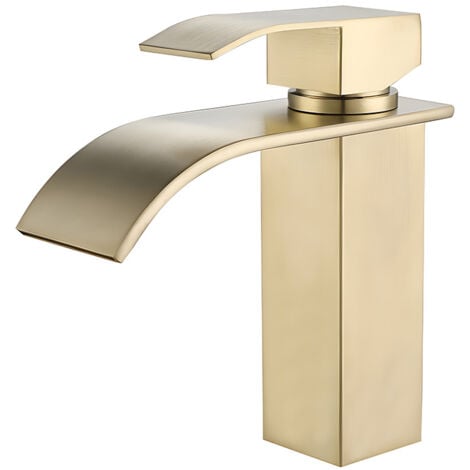 Rubinetto per lavabo da bagno in acciaio inossidabile dorato - Elegante stile a cascata, flusso regolare, senza schizzi per un'esperienza di lavaggio superiore
