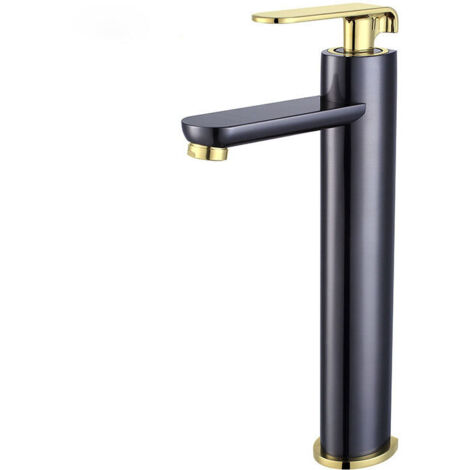 Rubinetto per lavabo da bagno in acciaio inossidabile, rubinetto alto per acqua calda e fredda, nero e oro.