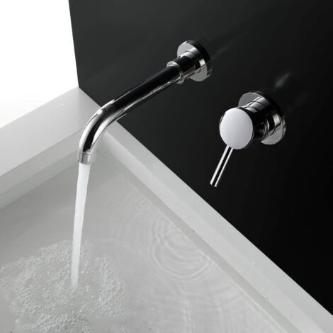 Rubinetto per lavabo da bagno, in ottone, a parete, argento
