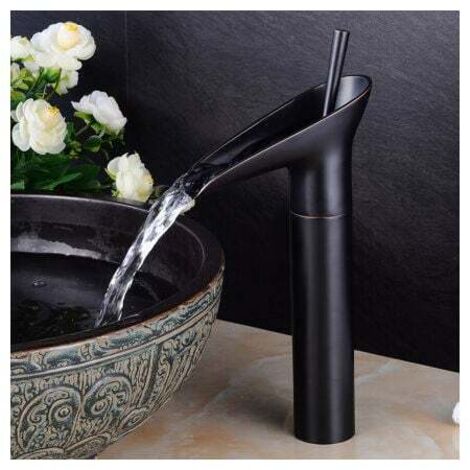 Rubinetto per lavabo da bagno, miscelatore a cascata, miscelatore per lavabo caldo e freddo regolabile, ottone cromato (D)