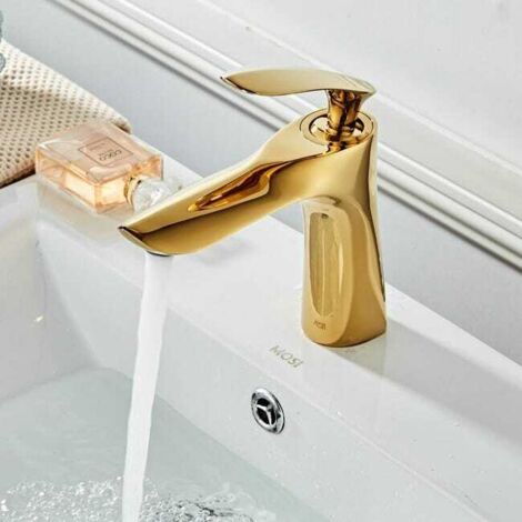 Rubinetto per lavabo da bagno, miscelatore in ottone, finitura cromo oro, miscelatore con lavabo