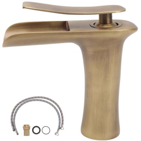 Rubinetto per lavabo da bagno, modello a cascata in ottone anticato, a leva singola, da incasso per acqua calda e fredda.