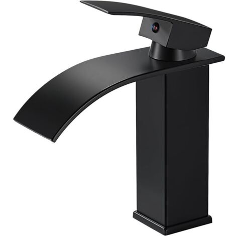 Rubinetto per lavabo da bagno moderno a cascata nero, elegante miscelatore per bagno in ottone, rubinetto per bagno nero