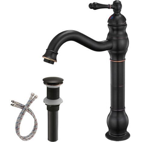 Rubinetto per lavabo da bagno, monoforo girevole con piletta a scomparsa, nero