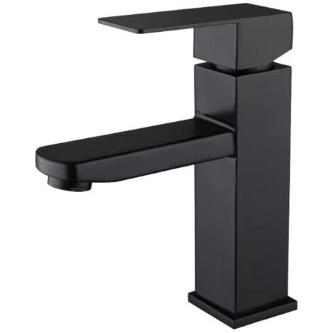 Rubinetto per lavabo da bagno monoforo in acciaio inossidabile nero opaco con acqua calda e fredda