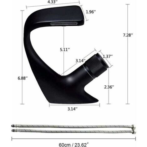 Rubinetto per lavabo da bagno nero opaco, rubinetto moderno per bagno a cascata, rubinetto per lavabo monoforo