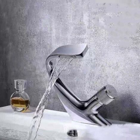 Rubinetto per lavabo da bagno nero - Rubinetto a cascata per lavabo massiccio - Rubinetto di qualità eccellente (nero) B