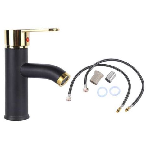Rubinetto per lavabo da bagno, rubinetto per bagno con maniglia singola, rubinetto per lavabo in acciaio inossidabile, nero e oro